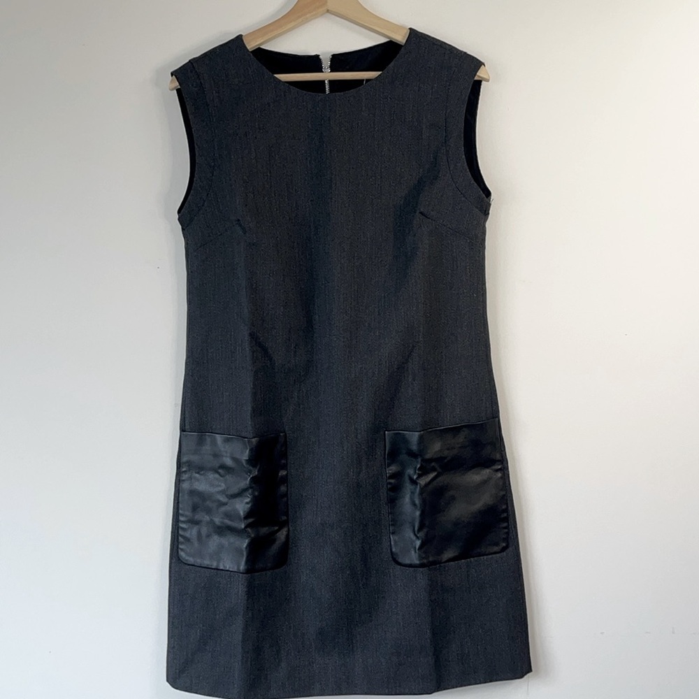 J. Crew Faux Leather Pocket Wool-Blend Shift Dress Charcoal Grey Size 4